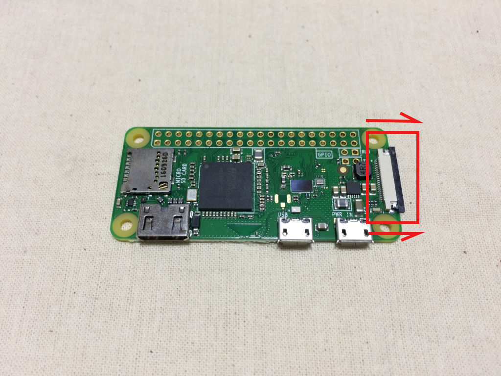 Raspberry Pi Zero W board with camera csi connector clip fastened