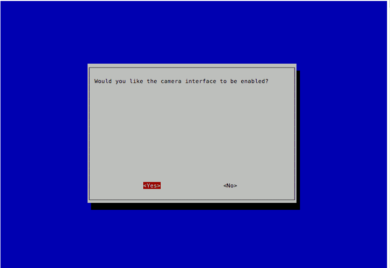 Raspbian Stretch Lite 20171129 raspi-config enabling camera interface yes no dialog