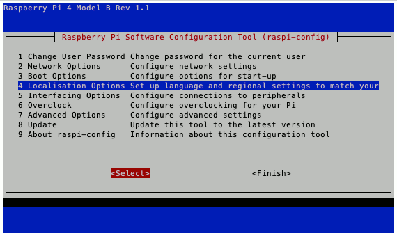raspi-config on Raspbian Buster Lite 20190710 with Localisation Options selected