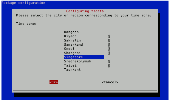 raspi-config on Raspbian Buster Lite 20190710 with Singapore selected as Time zone