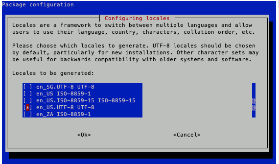 raspi-config on Raspbian Buster Lite 20190710 with en_US.UTF8 checked