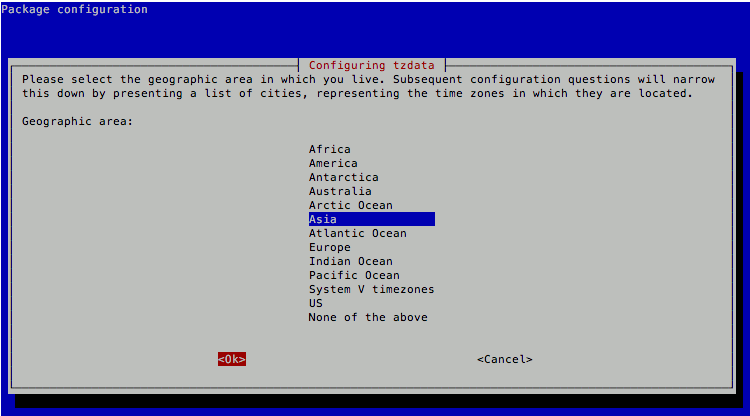 raspi-config Raspbian Jessie Lite Configuring tzdata with Asia chosen as geographical region
