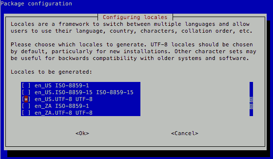 raspi-config Raspbian Jessie Lite screen for generating en_us-UTF-8 locale