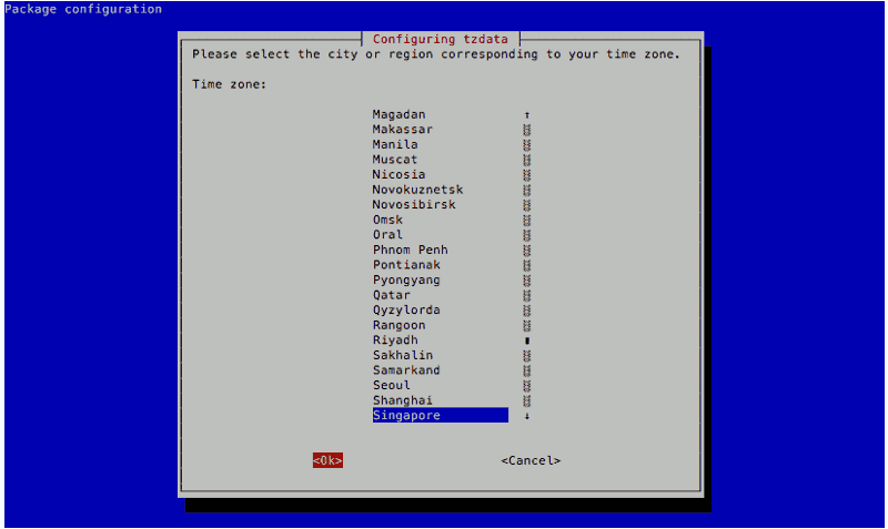 raspi-config Raspbian Stretch Lite 20171129 with Singapore selected