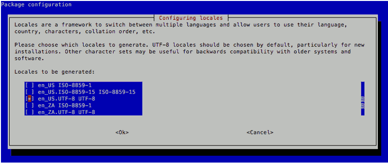 raspi-config Raspbian Stretch Lite screen for generating en-us utf-8 locale