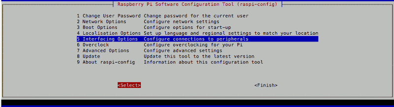 raspi-config with Interfacing Options selected