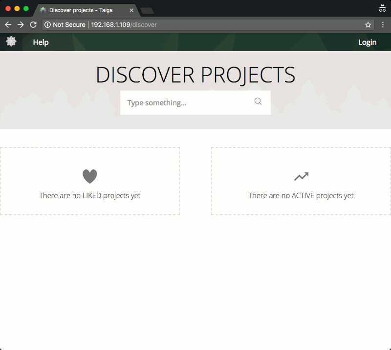 Taiga home page via 192.168.1.109