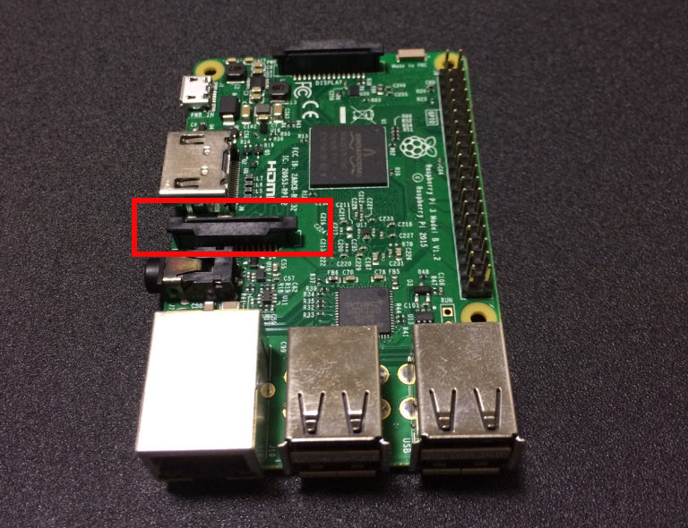 The CSI connector on the Raspberry Pi 3 board