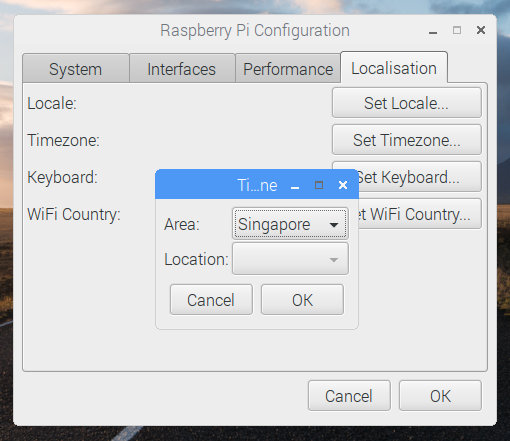 Timezone dialog of Raspberry Pi Configuration tool