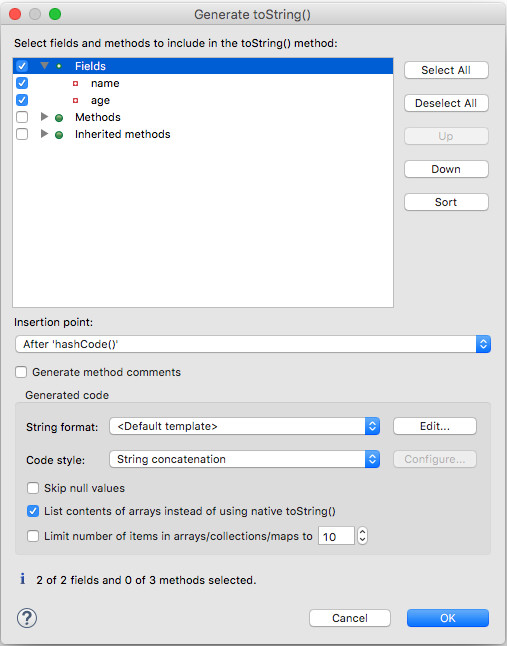 toString() generation wizard in Eclipse for Person class