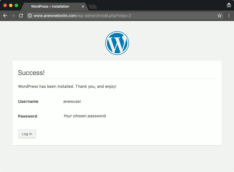 WordPress installation successful message from Raspbian Stretch Lite