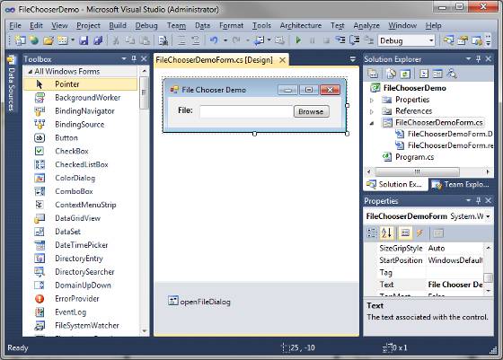 File Chooser Demo Designer View