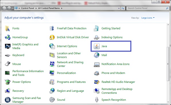 Java Control Panel icon in Windows Control Panel