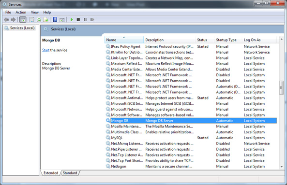 MongoDB installed as a windows service in services.msc
