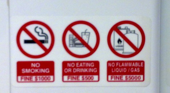 Prohibition signage on train