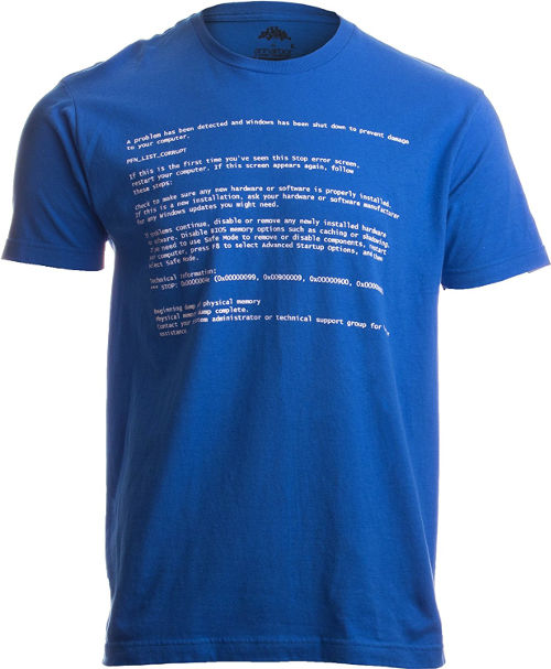 Image for Blue Screen of Death | Geeky Windows Error, Funny Computer Nerd Unisex T-shirt