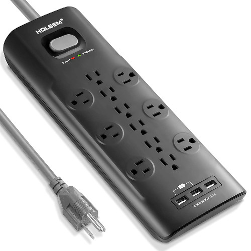 Holsem 12 Outlets Power Strip with 3 Smart USB Charging Ports (5V:3.1A)