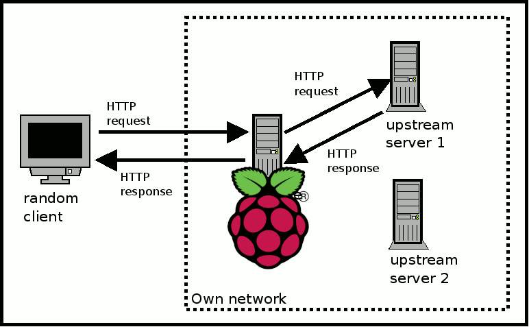 Network diagram with Raspberry Pi acting as the reverse proxy server