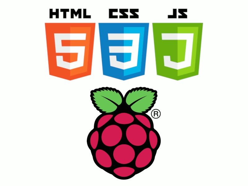 Raspberry Pi logo with HTML CSS and JS logos